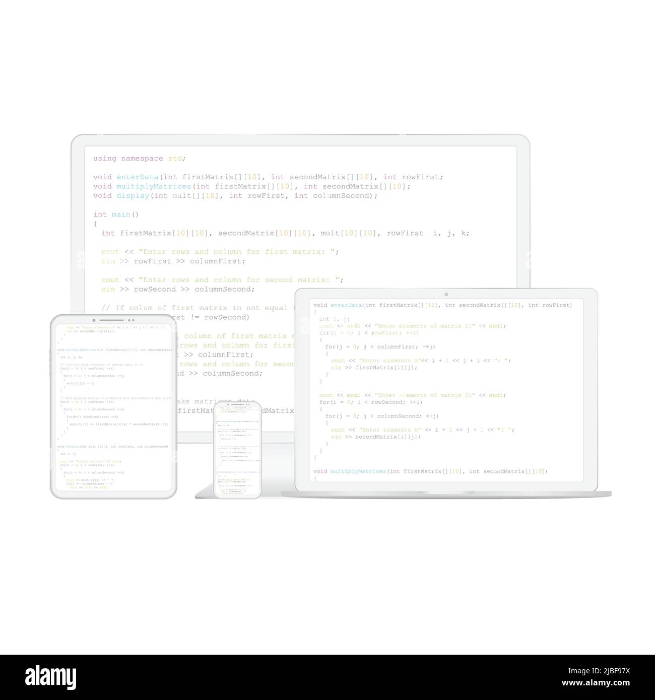 Esempio di programmazione di gadget digitali bianchi Illustrazione Vettoriale
