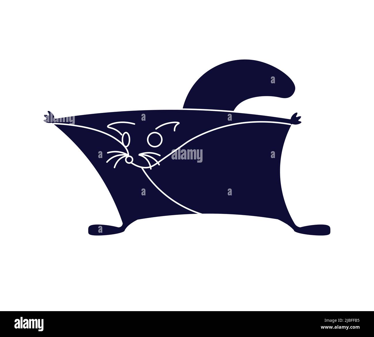 Carino scoiattolo volante nero in volo , animale domestico stilizzato Illustrazione Vettoriale