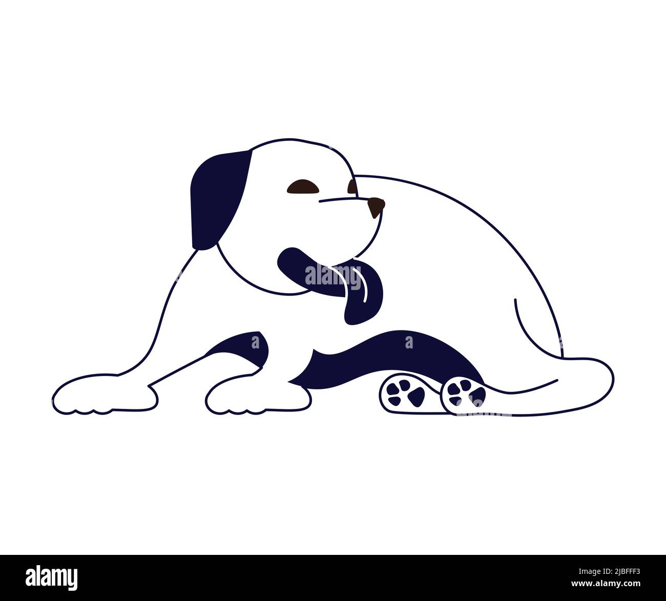 Carino bugie del cane, animale domestico stilizzato isolato su bianco Illustrazione Vettoriale