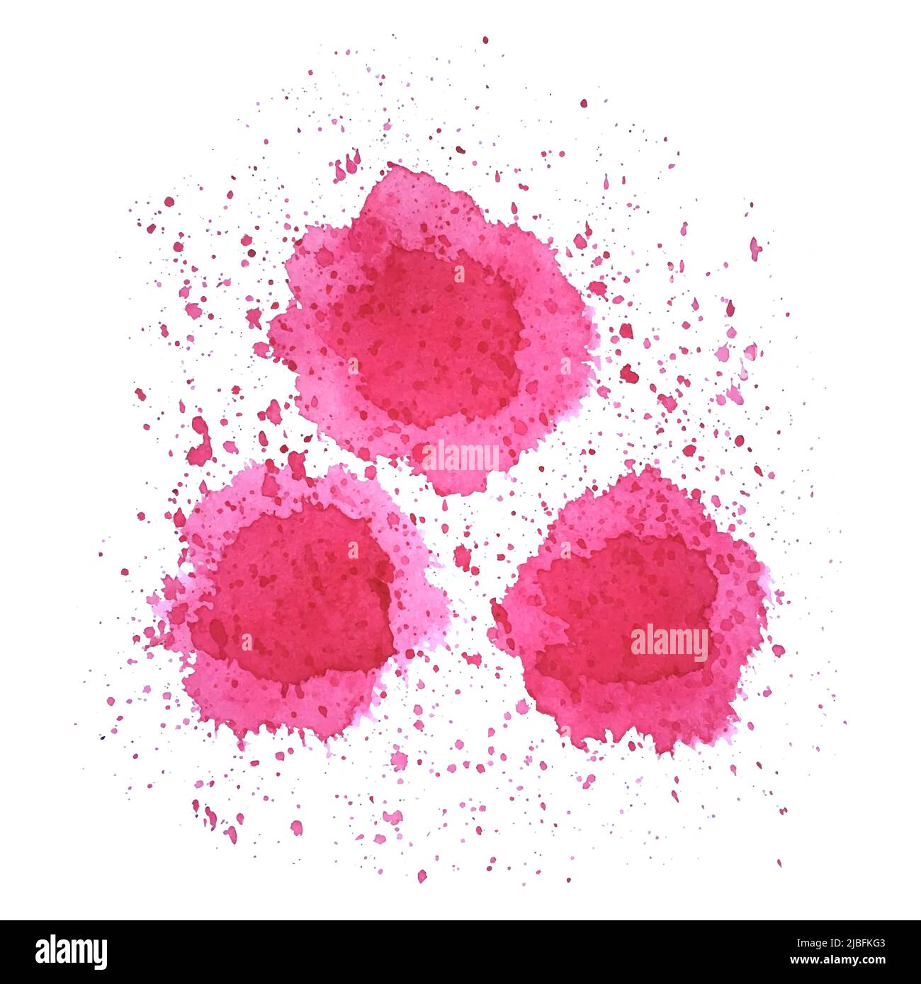 Acquerello macchie rosse e rosa a forma di fiori con gocce di spruzzi, su sfondo bianco. Illustrazione vettoriale Illustrazione Vettoriale