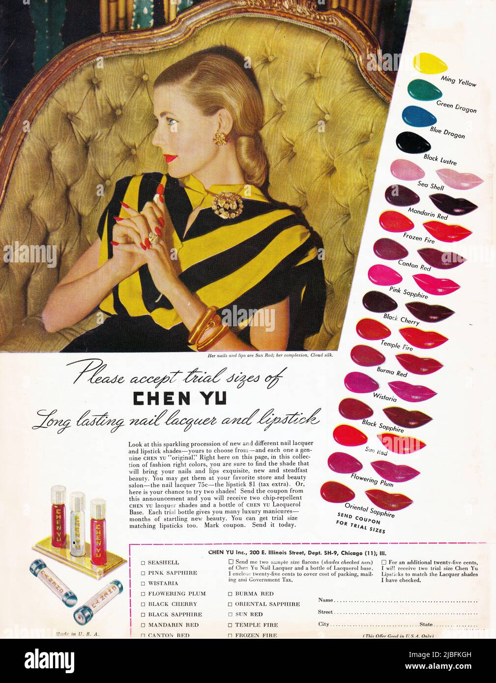 Un colore Chen Yu rossetto pubblicità in una rivista musicale 1946. Foto Stock
