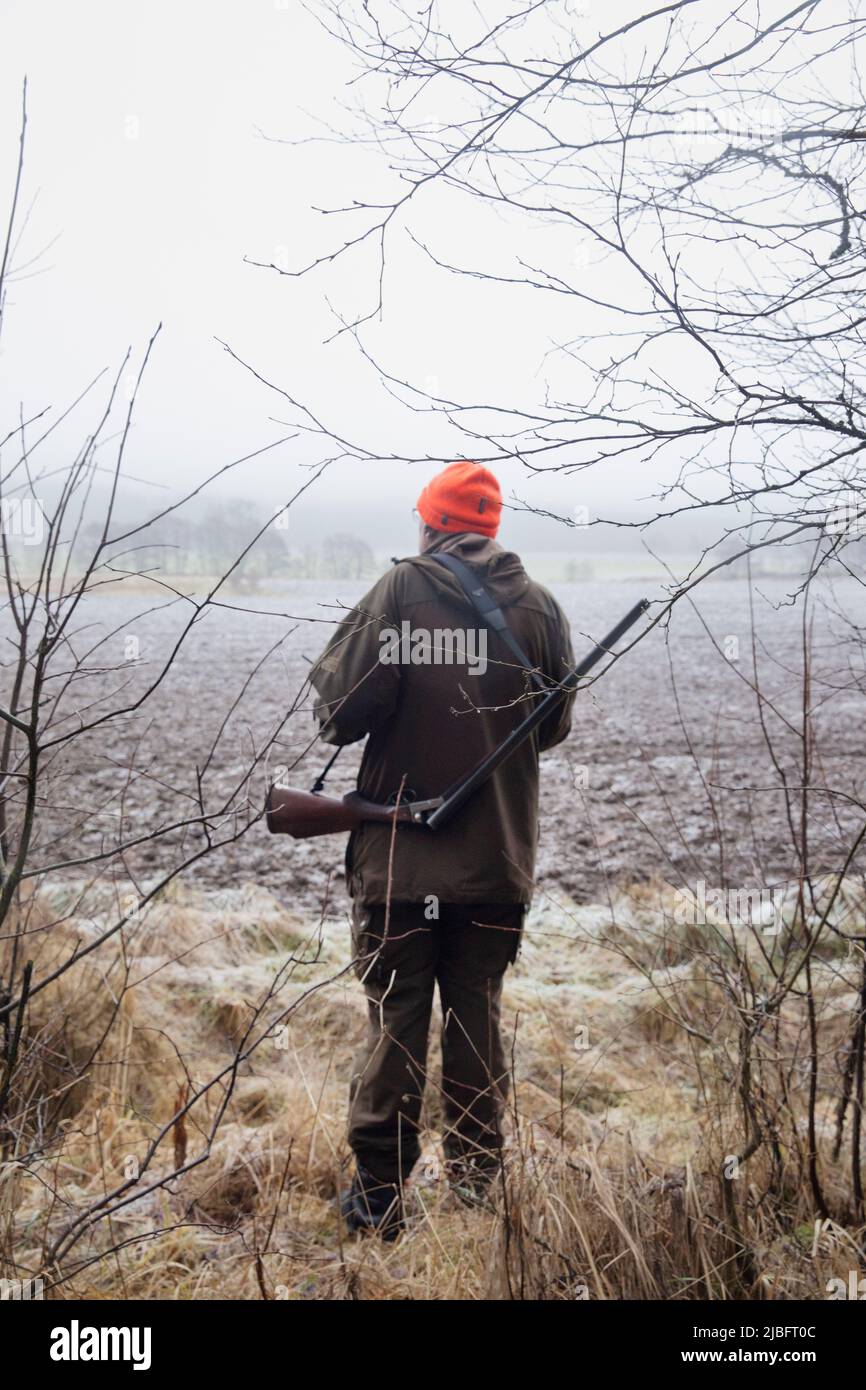 Hunter in piedi sul campo Foto Stock