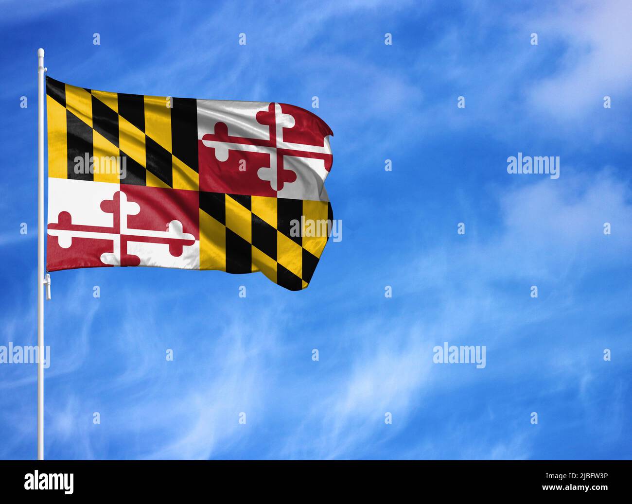 Bandiera nazionale dello Stato del Maryland su un flagpole Foto Stock