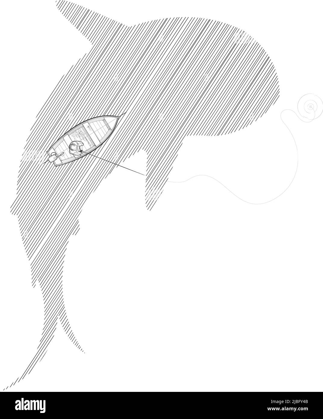 La piccola barca da pesca attrae pesci piuttosto grandi Illustrazione Vettoriale