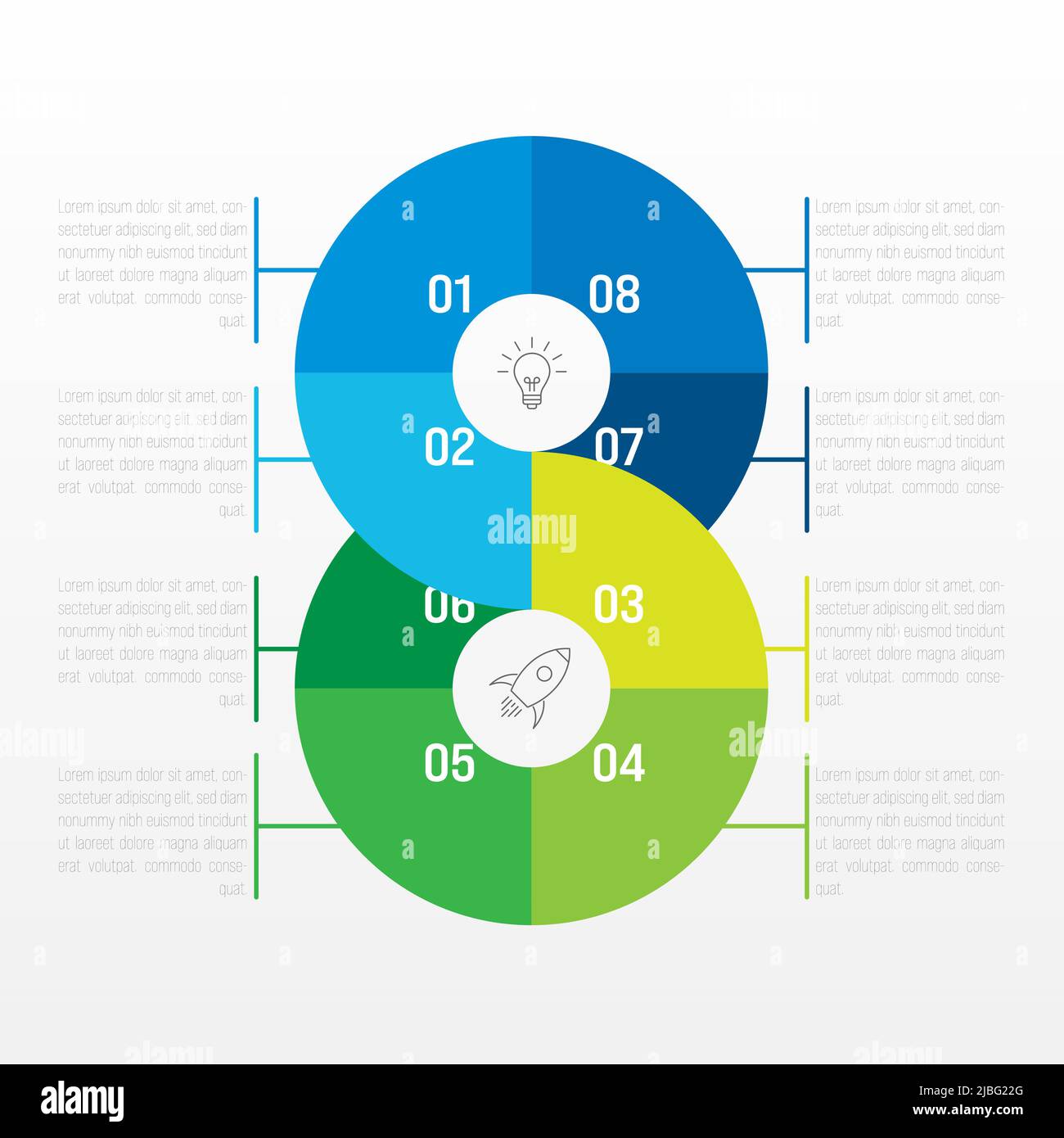 diagramma infografico moderno di processo a 8 fasi Illustrazione Vettoriale