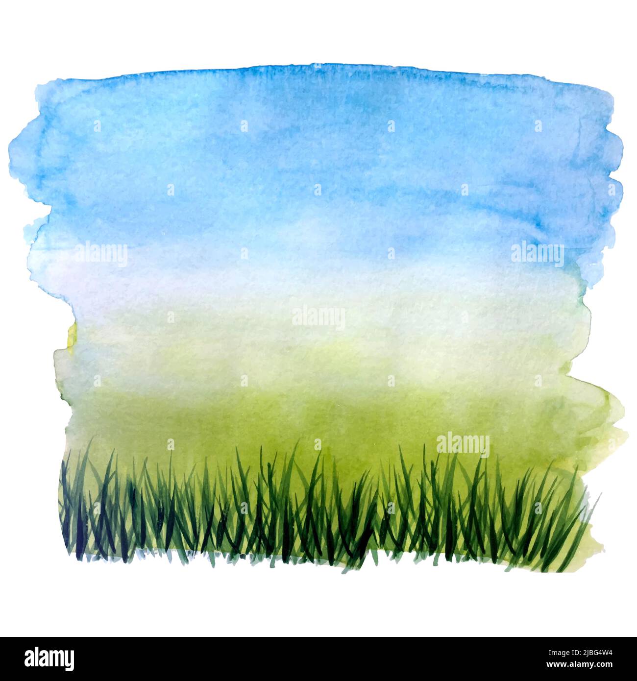 Acquerello sfondo Primavera Estate blu cielo e verde erba. Illustrazione vettoriale Illustrazione Vettoriale