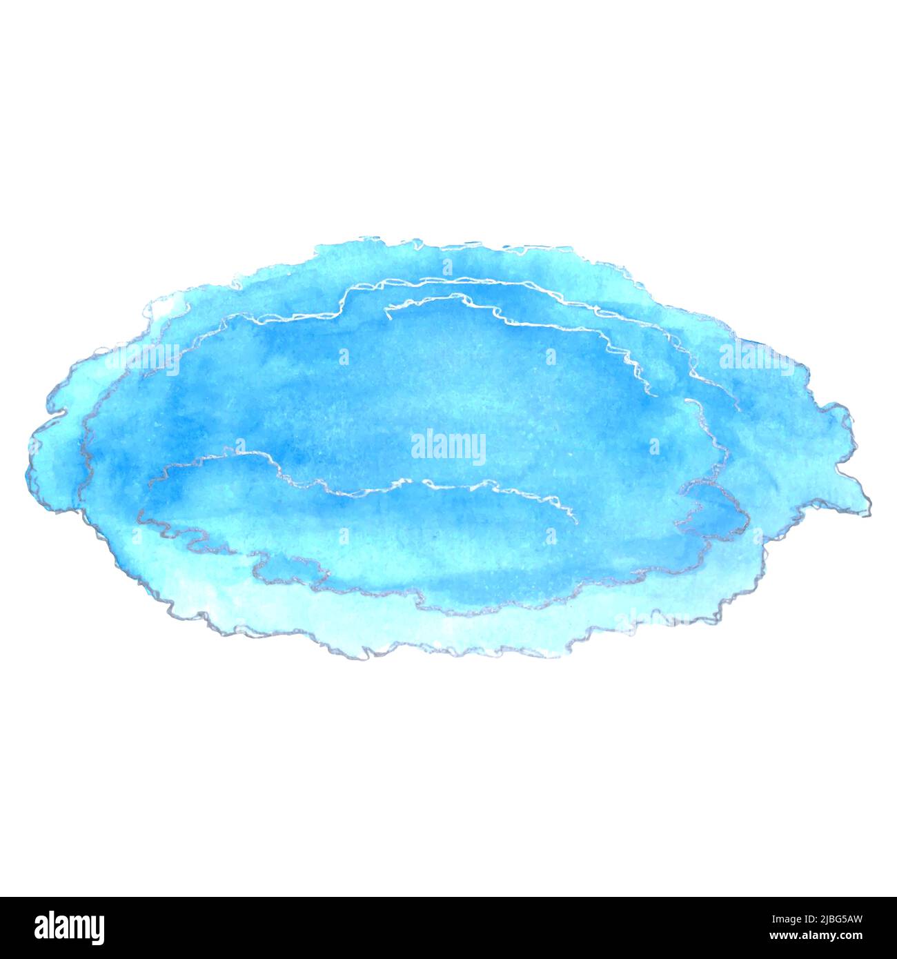 Spot astratto color acqua blu con contorno argento, isolato, su sfondo bianco. Illustrazione vettoriale Illustrazione Vettoriale