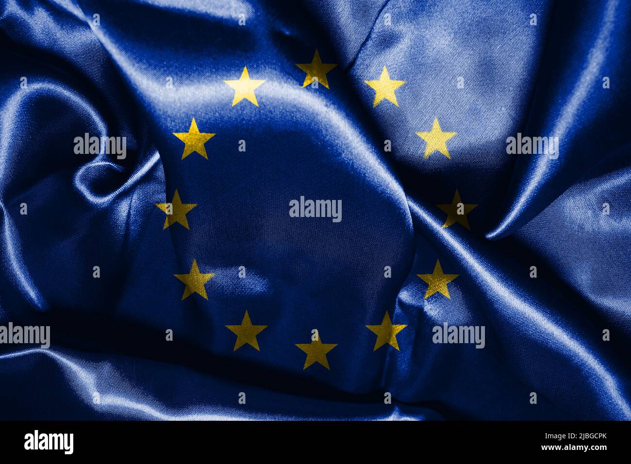 Bandiera dell'Unione europea. Colori e proporzioni ufficiali. Sfondo blu con illustrazione con stelle gialle Foto Stock