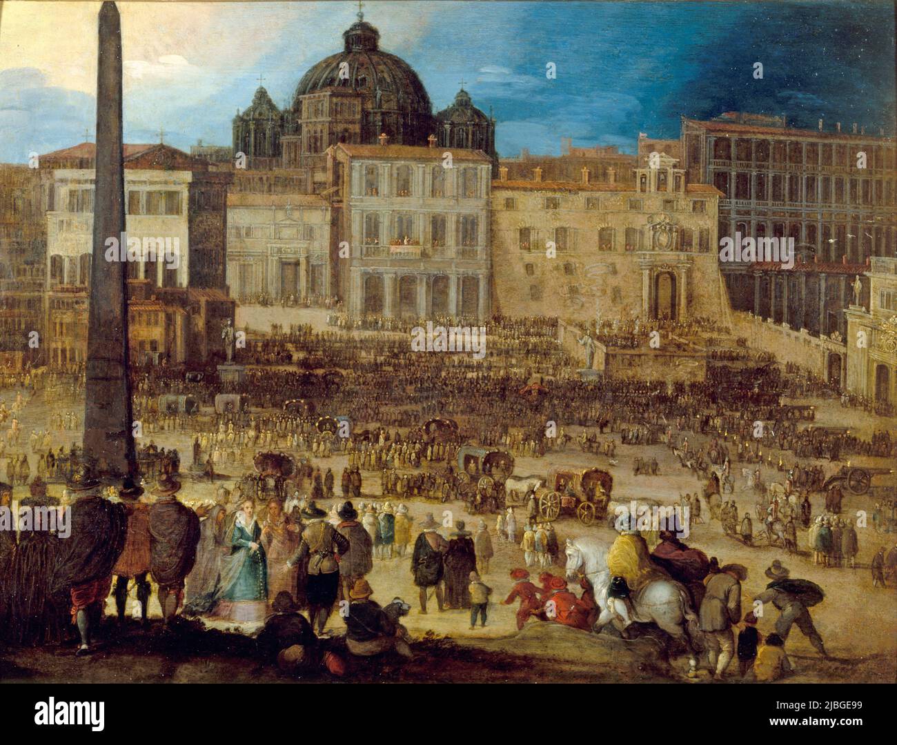 Vista di Piazza San Pietro a Roma durante l'elezione di Papa Clemente VIII nel 1592 da Luigi di Caulery Foto Stock