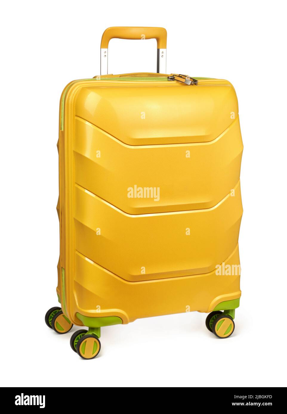 Valigia giallo isolato su sfondo bianco Foto Stock