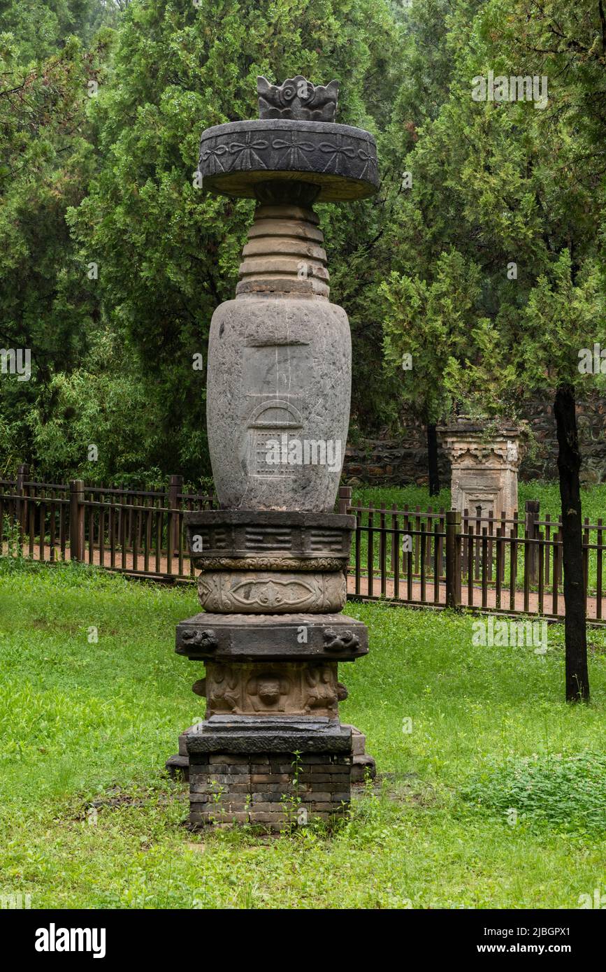 La foresta di pagoda nel Tempio di Shaolin è una concentrazione di più di 250 pagode tomba per eminenti monaci, abati, e monaci di posto al tempio. Foto Stock