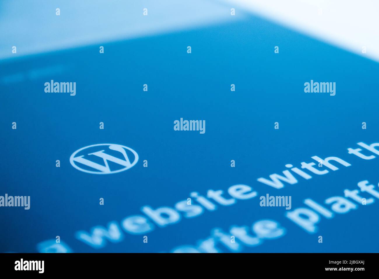 Sito ufficiale di WordPress, sistema di gestione dei contenuti (CMS) basato su PHP e MySQL, su iPhone. Wordpress è utilizzato da più di 60 milioni di siti web Foto Stock