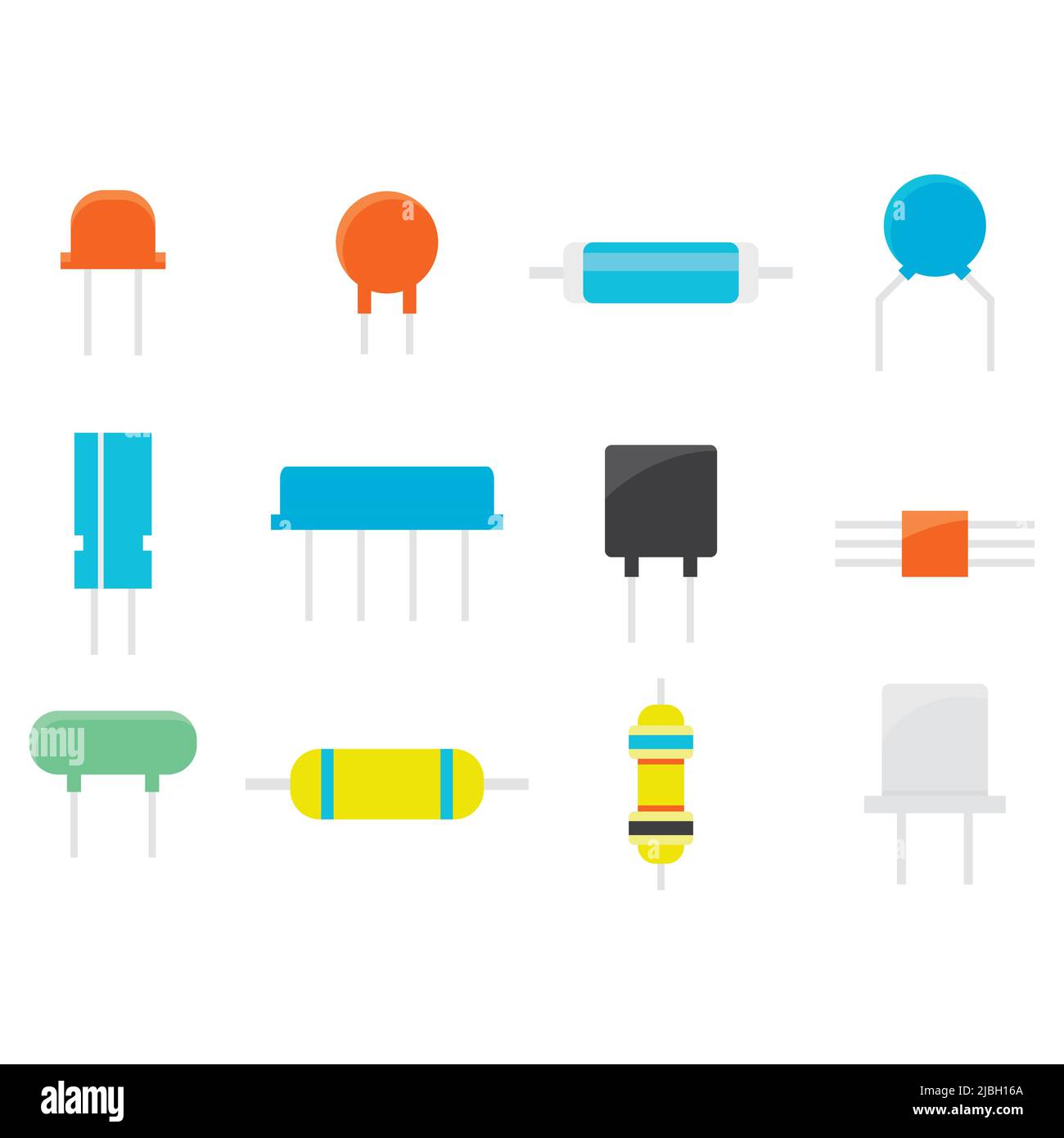 Chip a semiconduttore, resistore a transistor per scheda a circuito elettrico. Vettore, illustration. Computer science, all'interno di un computer desktop, scheda madre, Illustrazione Vettoriale