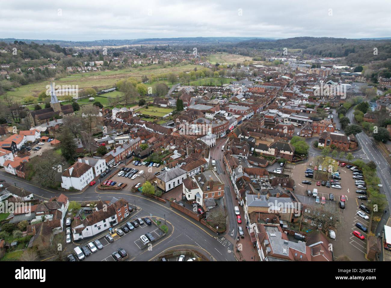 Godalming città mercato, Surrey UK drone aereo Foto Stock