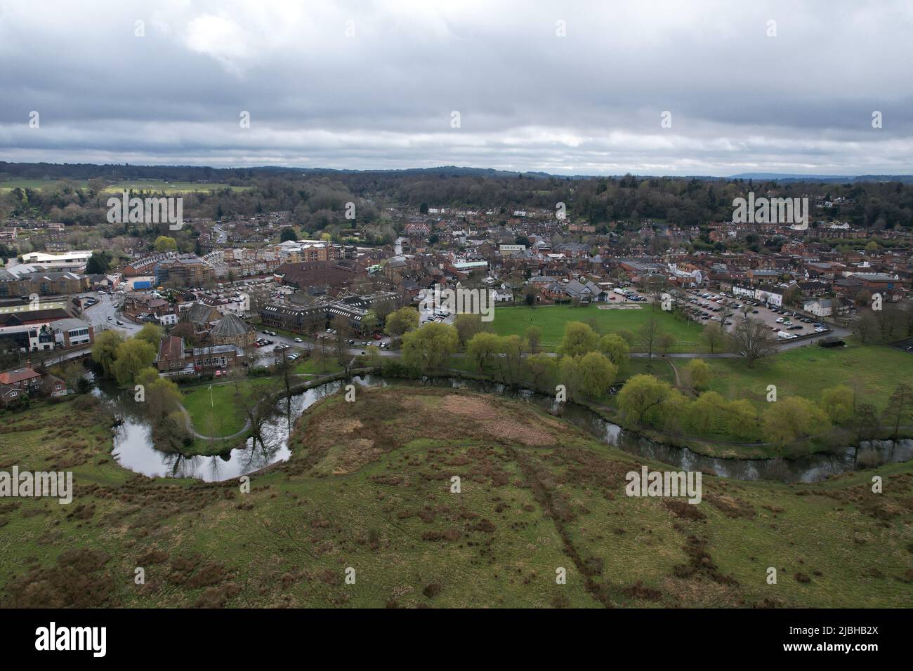 Godalming città mercato, Surrey UK drone aereo Foto Stock