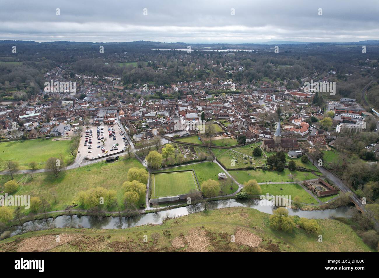 Godalming città mercato, Surrey UK drone aereo Foto Stock
