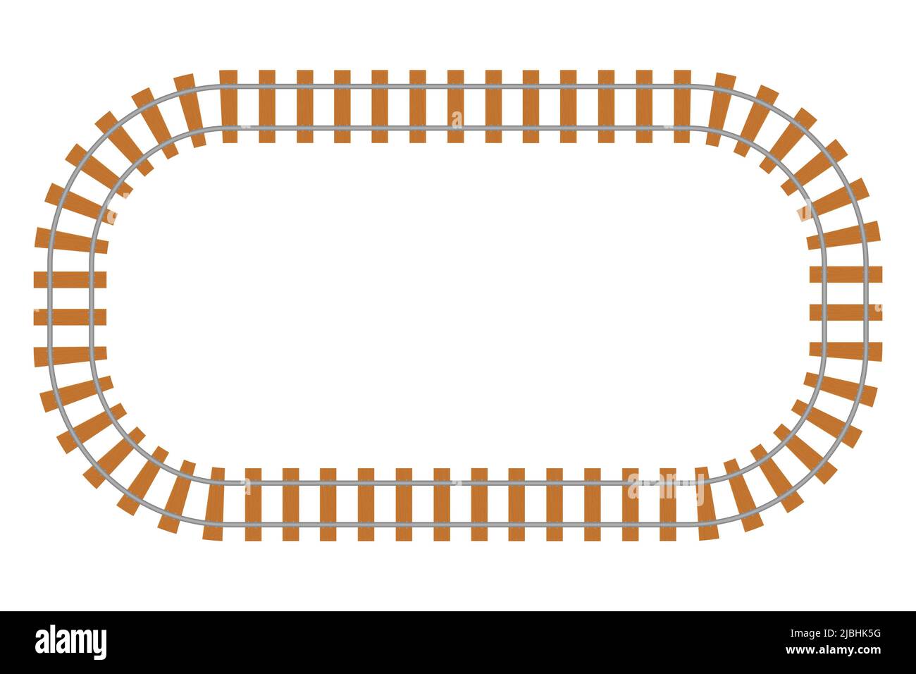 Vista dall'alto della ferrovia, strada ferroviaria in stile cartone animato isolato su sfondo bianco. Linea curva rotonda ferrovia. . Illustrazione vettoriale Illustrazione Vettoriale
