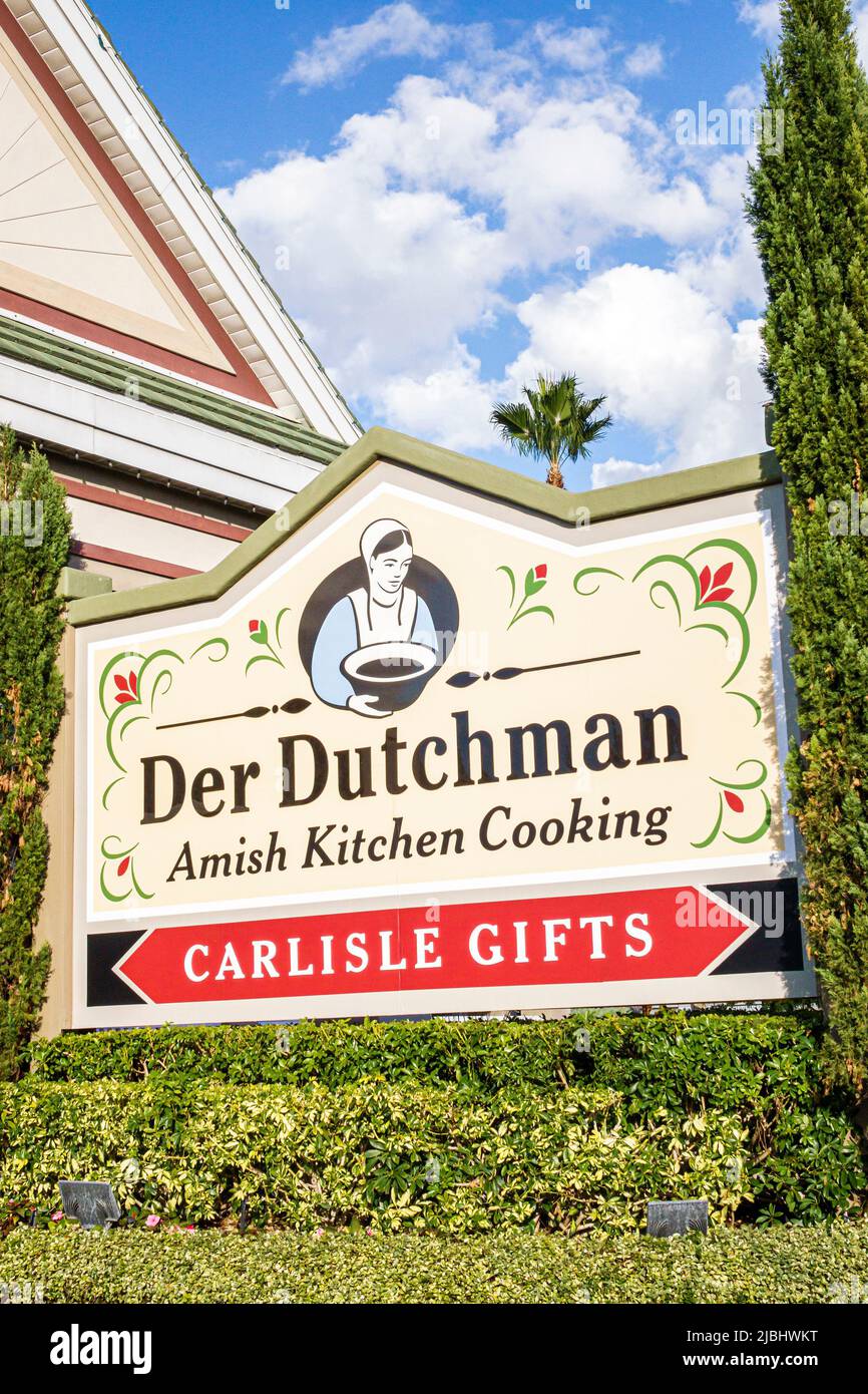 Sarasota Florida, Pinecraft Pine Craft, Amish Community Sign, Der Dutchman Amish cucina cucina ristorante cucina mangiare Foto Stock
