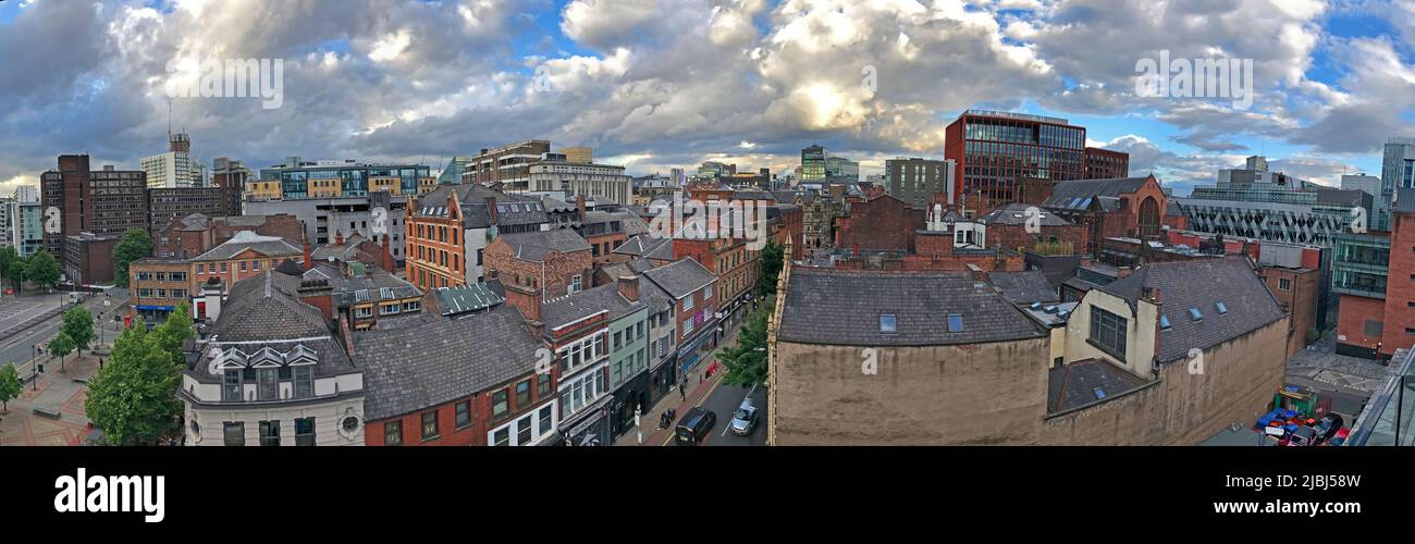 Panorama del centro di Manchester da Deansgate, Greater Manchester, North West England, UK, M3 3BT Foto Stock
