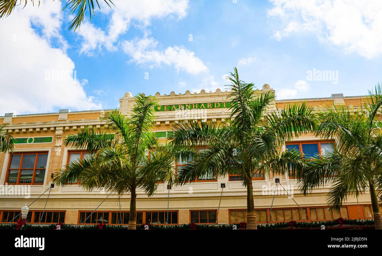 Architettura Art Deco su First Street, River District, Fort Myers, Florida, USA Foto Stock