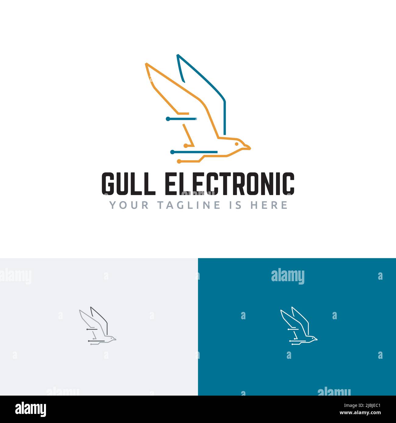 Logo della linea Electronic Circuit Seagull Bird Fly computer Technology Illustrazione Vettoriale