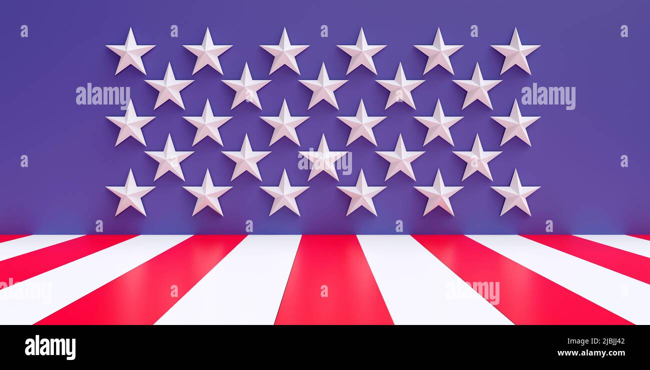 Sfondo USA. Colori, stelle e strisce della bandiera americana. Festa nazionale degli Stati Uniti. Memorial Day, 4th luglio. 3d rendering Foto Stock