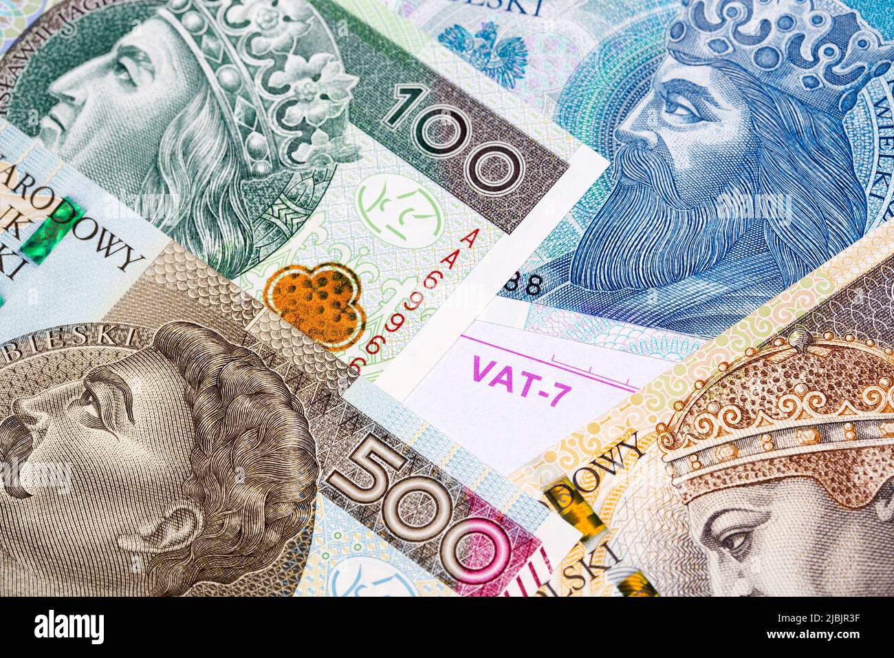 IVA - documenti con denaro polacco - Zloty Foto Stock