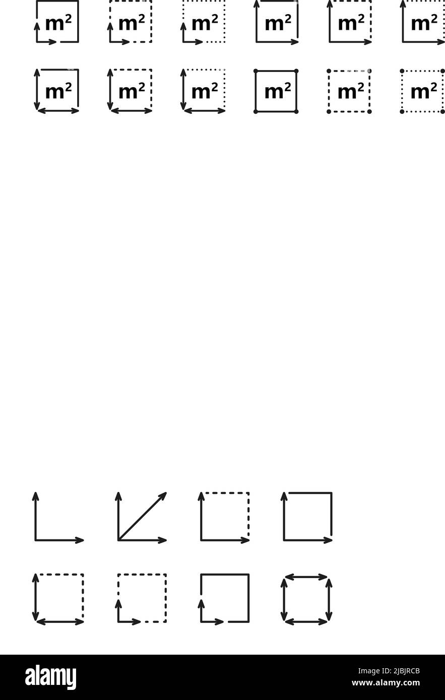 Icona di area quadrata. Segno degli assi delle coordinate. Sistema di coordinate. Icona del grafico matematico piatto. Misurazione dell'area del terreno. Posizionare il pittogramma della dimensione. Contorno vettoriale Illustrazione Vettoriale