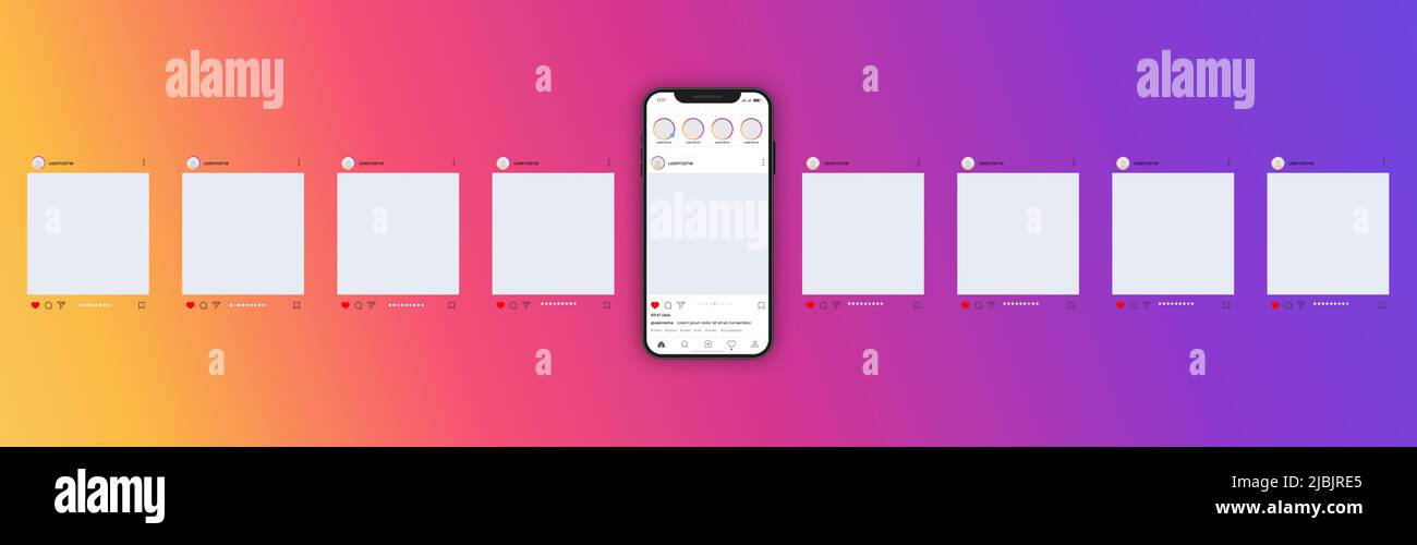 Interfaccia post carosello Instagram, modello mockup vettoriale, Illustrazione Vettoriale