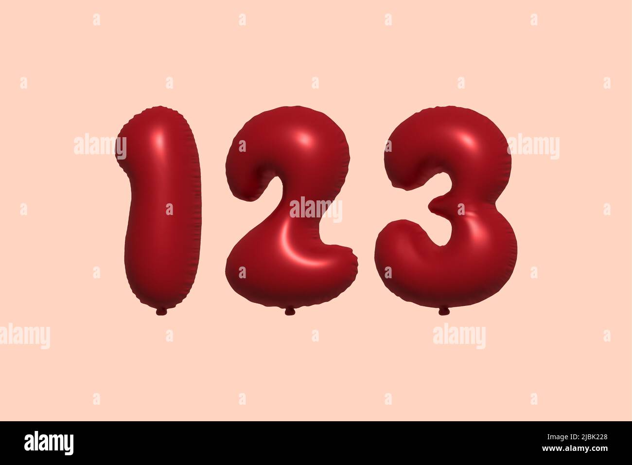 palloncino in numero 123 3d realizzato con rendering realistico di palloncino in aria metallica 3d. 3D palloncini di elio rosso per la vendita decorazione Party compleanno, celebrare anniversario, Vacanza nuziale. Illustrazione vettoriale Illustrazione Vettoriale