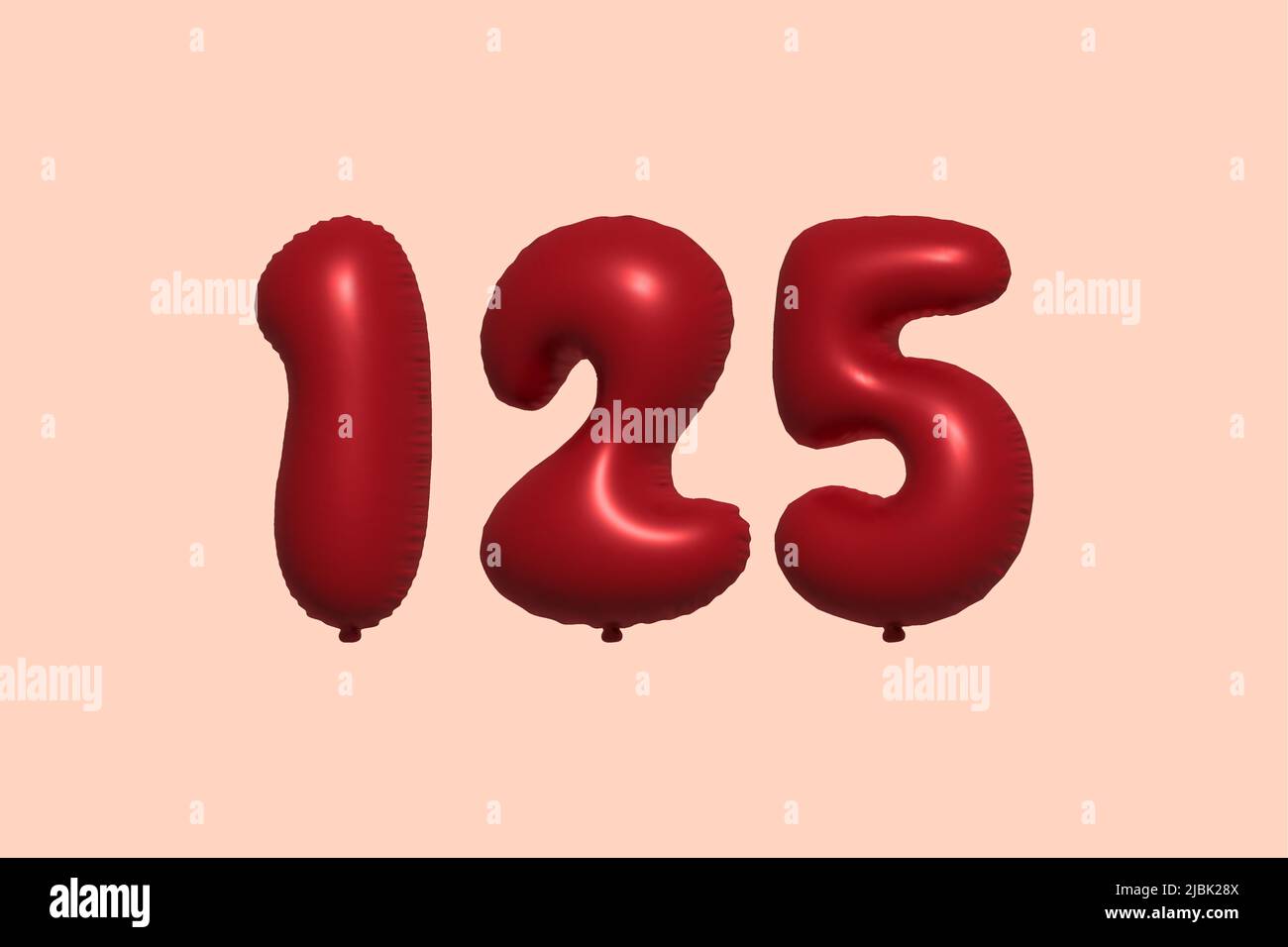 palloncino in numero 125 3d realizzato con rendering realistico di palloncino in aria metallica 3d. 3D palloncini di elio rosso per la vendita decorazione Party compleanno, celebrare anniversario, Vacanza nuziale. Illustrazione vettoriale Illustrazione Vettoriale