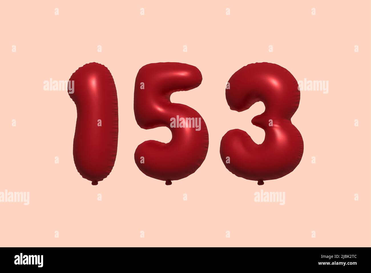 palloncino in numero 153 3d realizzato con rendering realistico di palloncino in aria metallica 3d. 3D palloncini di elio rosso per la vendita decorazione Party compleanno, celebrare anniversario, Vacanza nuziale. Illustrazione vettoriale Illustrazione Vettoriale