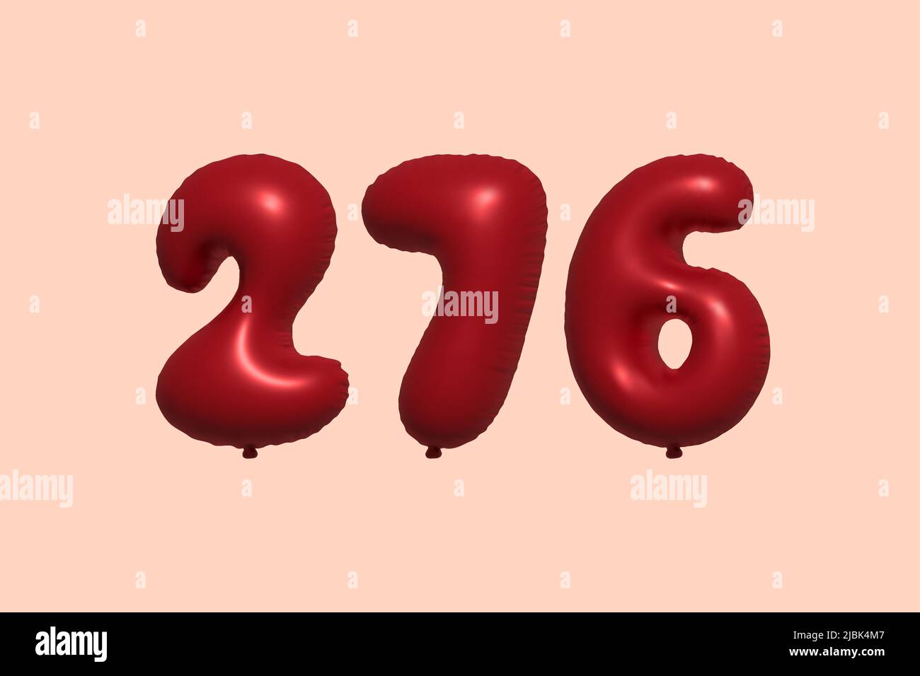 palloncino in numero 276 3d realizzato con rendering realistico di palloncino in aria metallica 3d. 3D palloncini di elio rosso per la vendita decorazione Party compleanno, celebrare anniversario, Vacanza nuziale. Illustrazione vettoriale Illustrazione Vettoriale