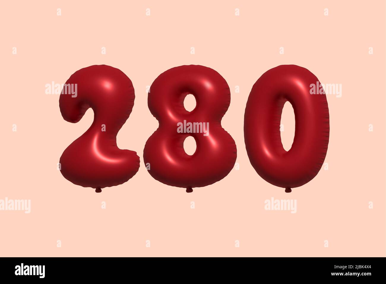 palloncino in numero 280 3d realizzato con rendering realistico di palloncino in aria metallica 3d. 3D palloncini di elio rosso per la vendita decorazione Party compleanno, celebrare anniversario, Vacanza nuziale. Illustrazione vettoriale Illustrazione Vettoriale