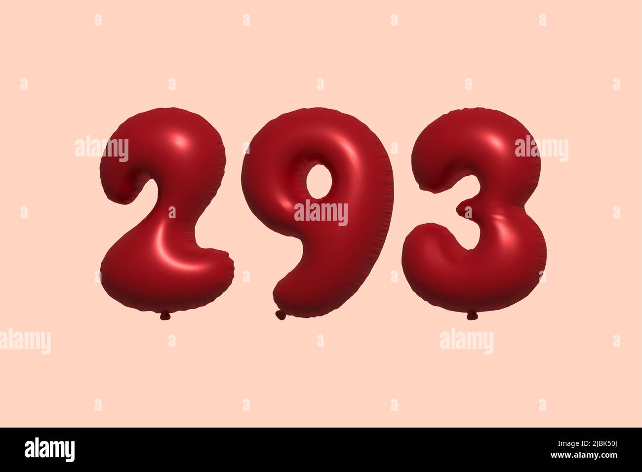 palloncino in numero 293 3d realizzato con rendering realistico di palloncino in aria metallica 3d. 3D palloncini di elio rosso per la vendita decorazione Party compleanno, celebrare anniversario, Vacanza nuziale. Illustrazione vettoriale Illustrazione Vettoriale