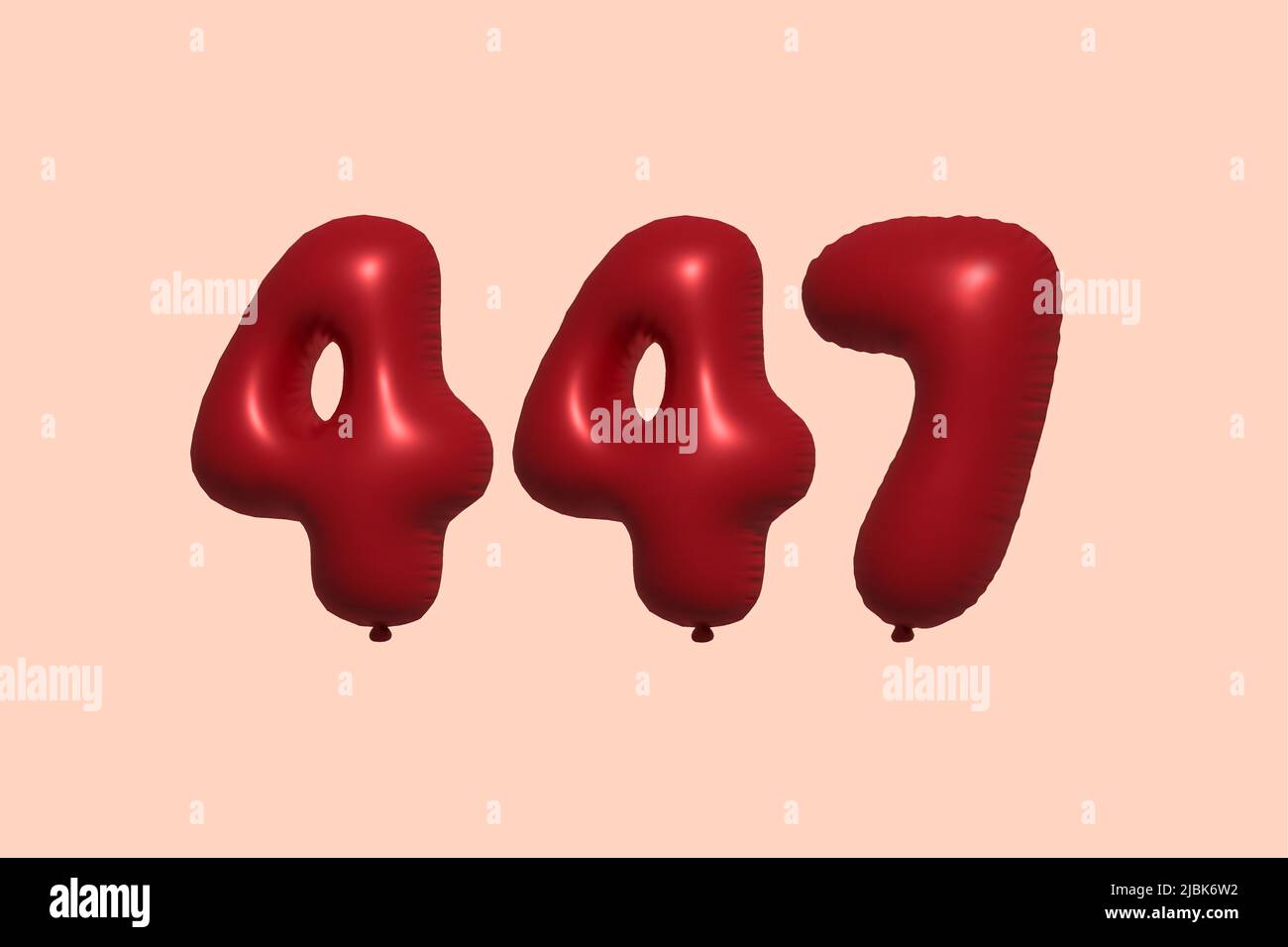 palloncino in numero 447 3d realizzato con rendering realistico di palloncino in aria metallica 3d. 3D palloncini di elio rosso per la vendita decorazione Party compleanno, celebrare anniversario, Vacanza nuziale. Illustrazione vettoriale Illustrazione Vettoriale