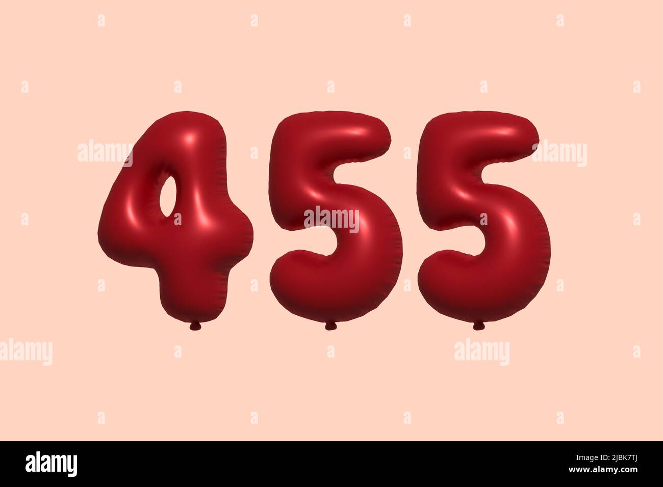 palloncino in numero 455 3d realizzato con rendering realistico di palloncino in aria metallica 3d. 3D palloncini di elio rosso per la vendita decorazione Party compleanno, celebrare anniversario, Vacanza nuziale. Illustrazione vettoriale Illustrazione Vettoriale