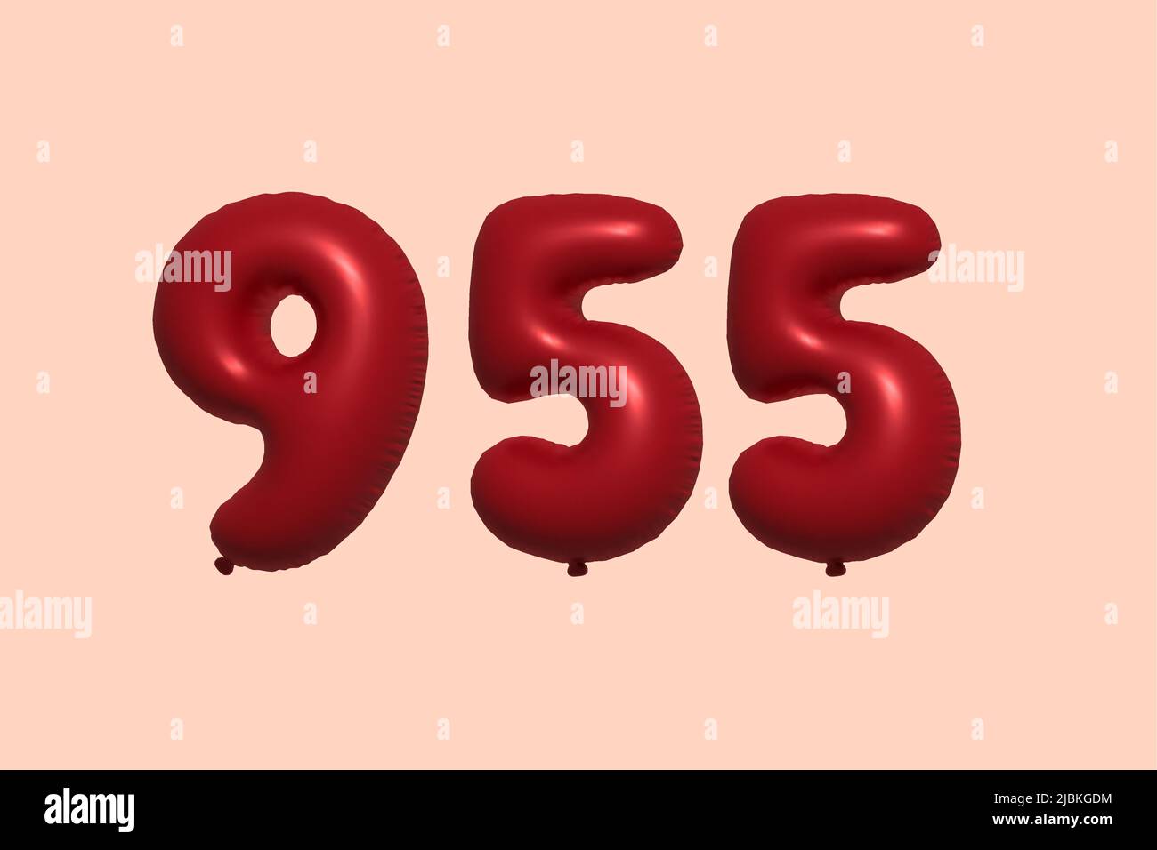palloncino in numero 955 3d realizzato con rendering realistico di palloncino in aria metallica 3d. 3D palloncini di elio rosso per la vendita decorazione Party compleanno, celebrare anniversario, Vacanza nuziale. Illustrazione vettoriale Illustrazione Vettoriale