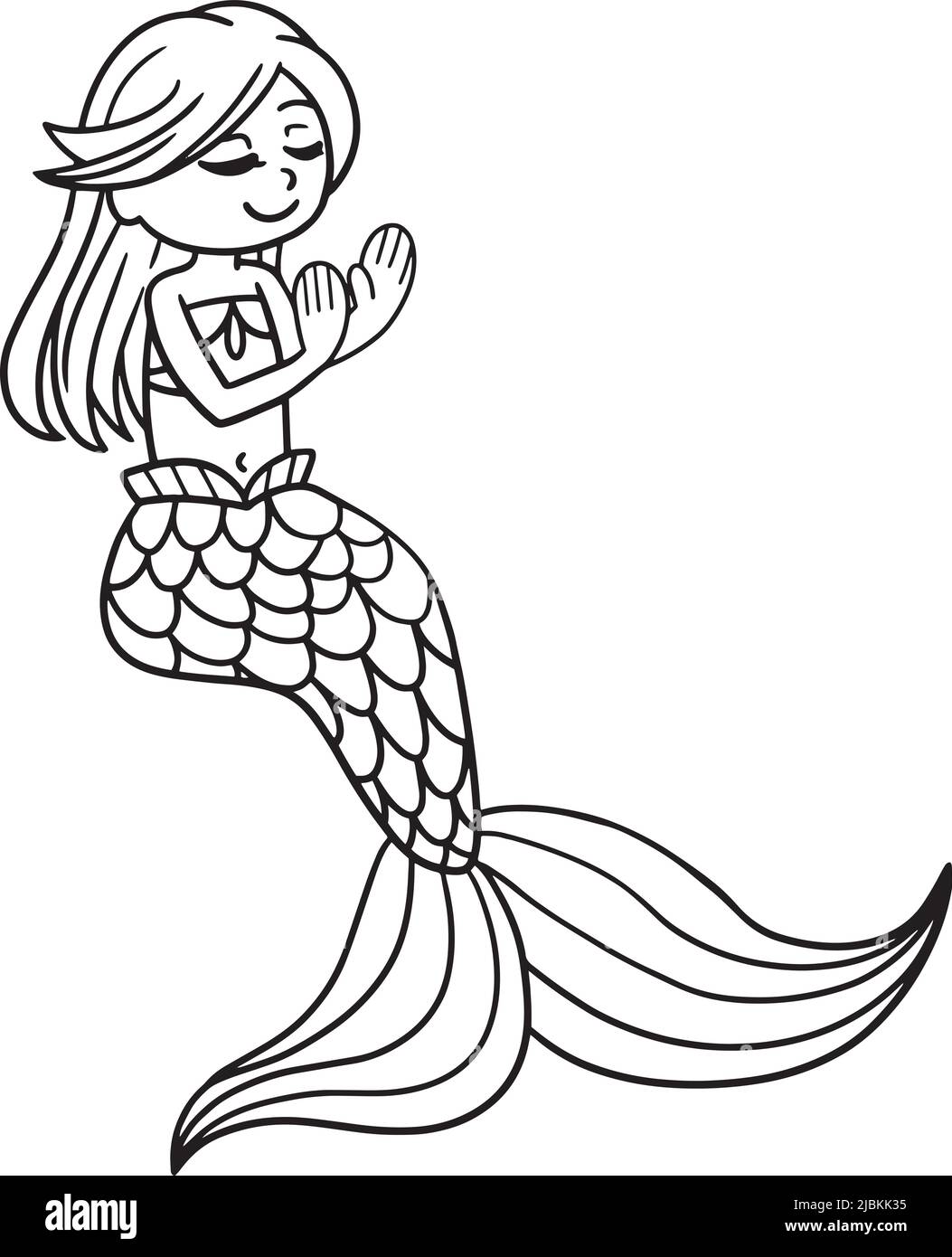 Bella Mermaid isolato colorazione pagina per i bambini Illustrazione Vettoriale
