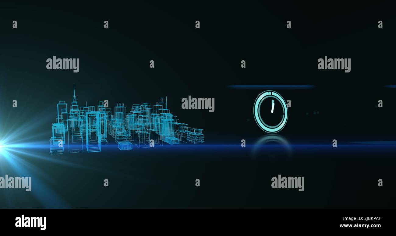 Immagine del modello di città digitale con orologio Foto Stock