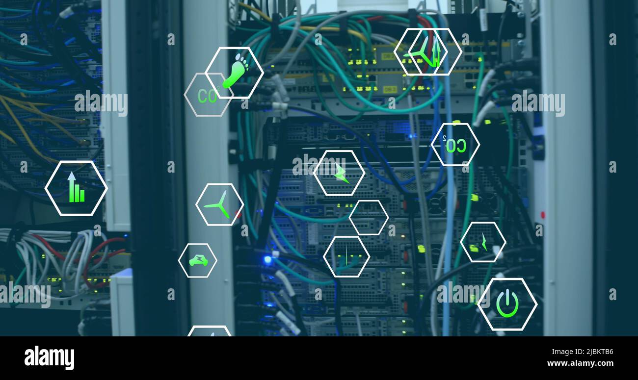 Immagine delle icone digitali sui server Foto Stock