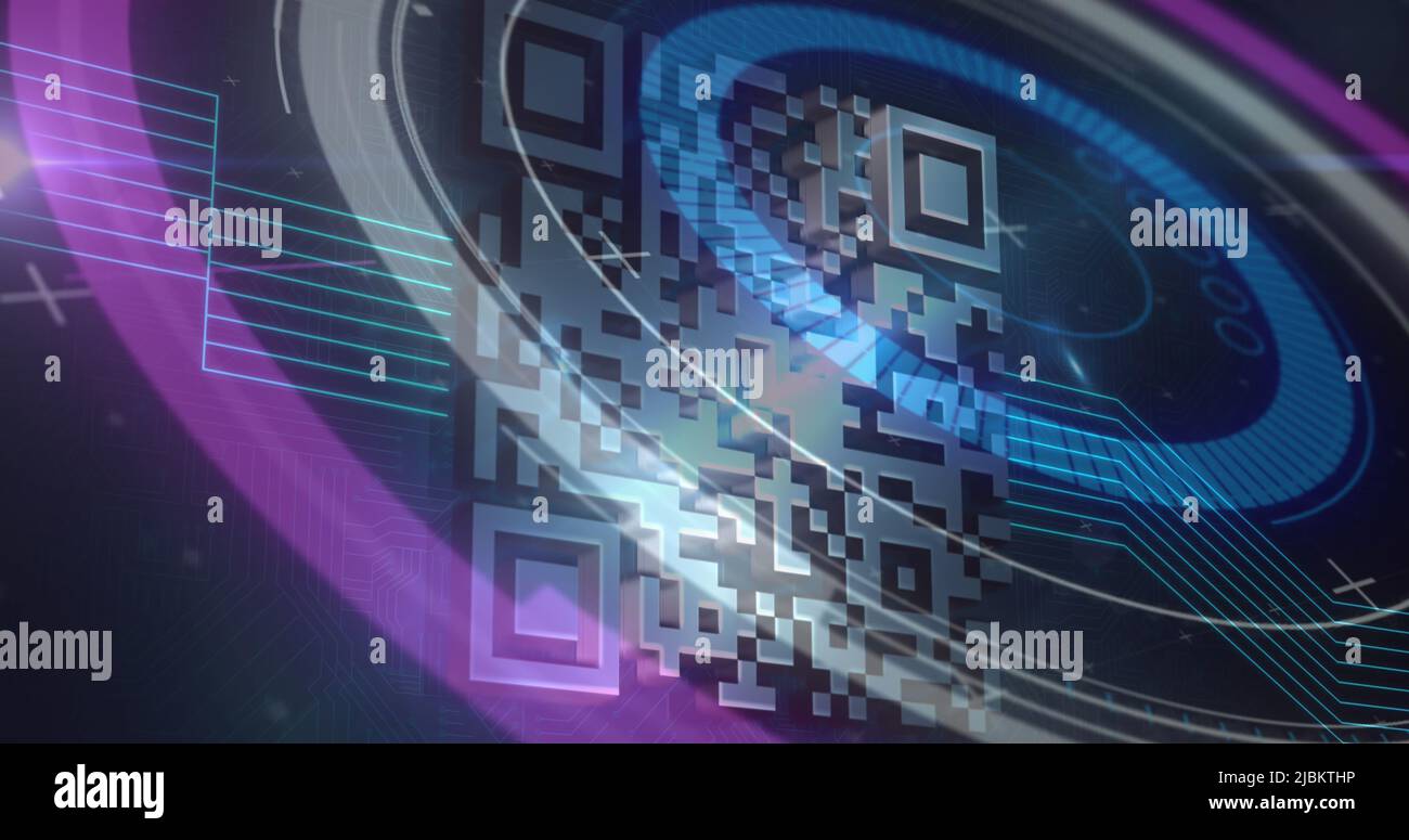 Immagine della scansione dell'oscilloscopio e dell'elaborazione del codice qr su marcatori in background Foto Stock