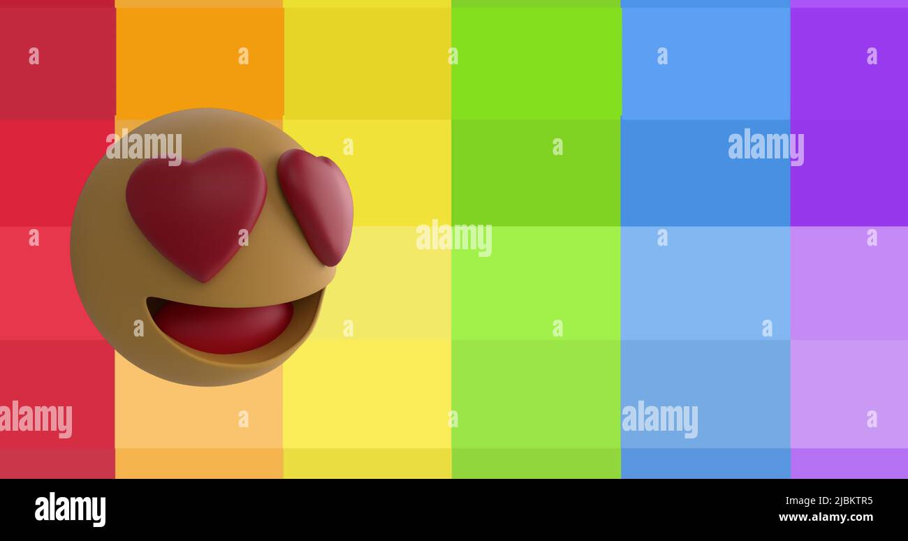 Immagine dell'icona emoji che si muove sullo sfondo dell'arcobaleno Foto Stock