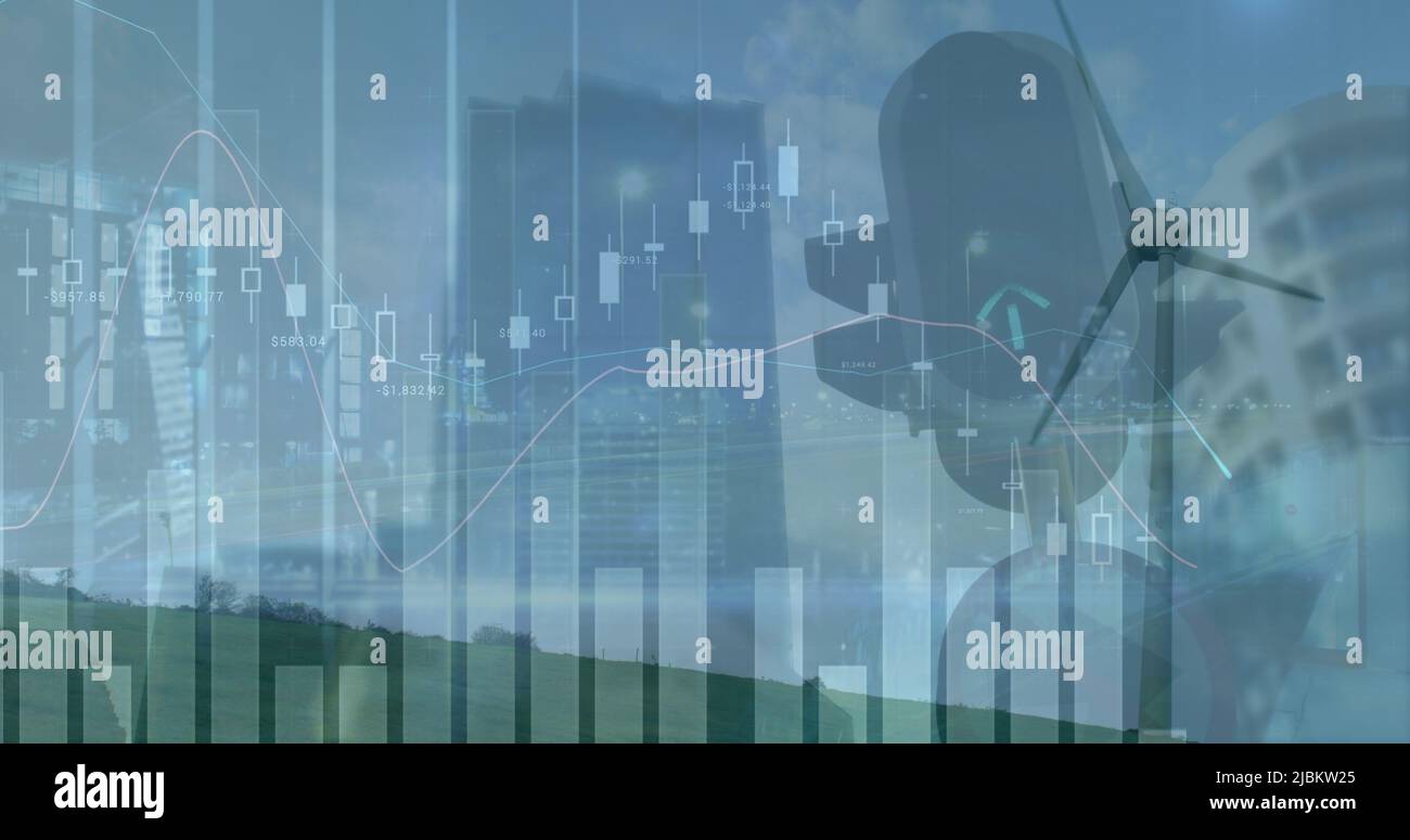 Immagine di grafici e dati finanziari al semaforo Foto Stock