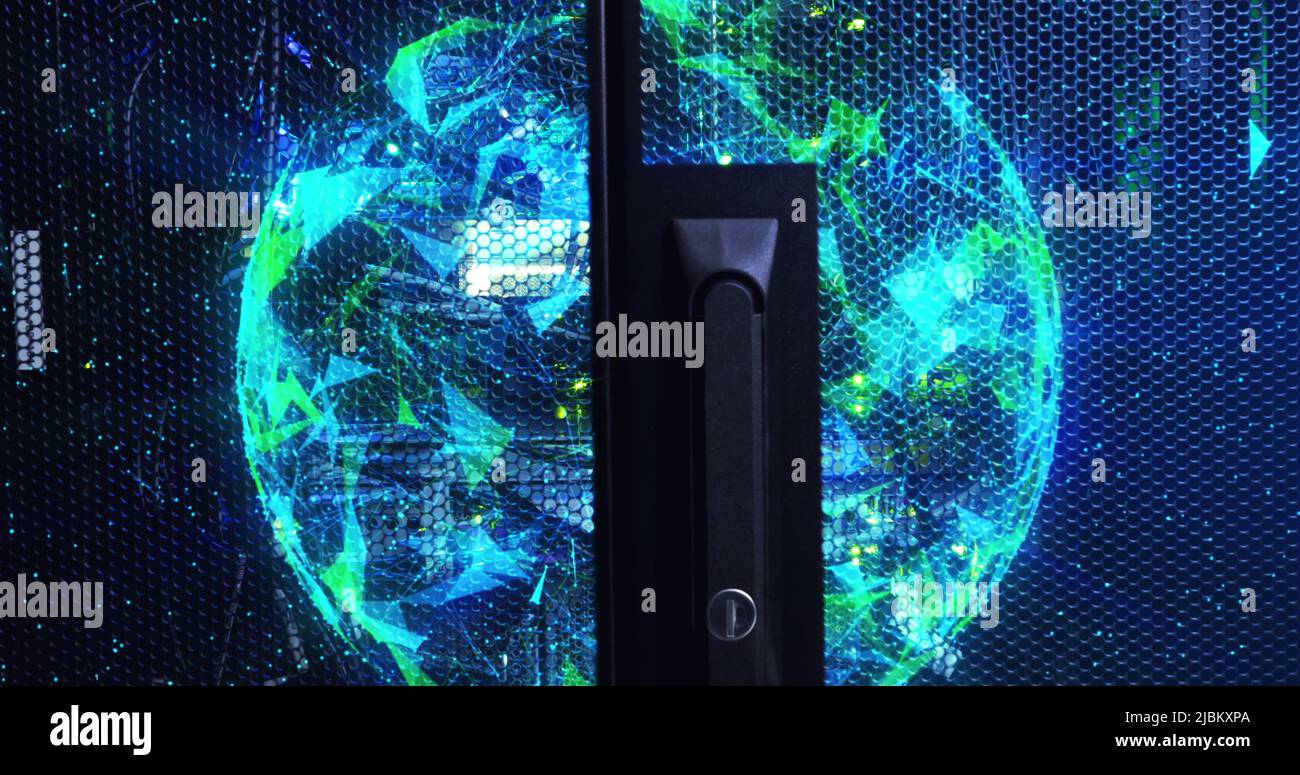 Immagine delle forme in movimento nella sala server Foto Stock