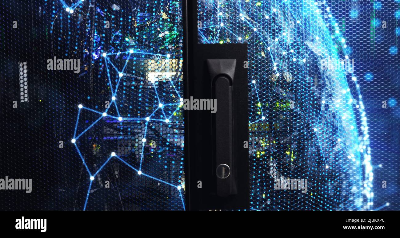 Immagine delle forme in movimento nella sala server Foto Stock