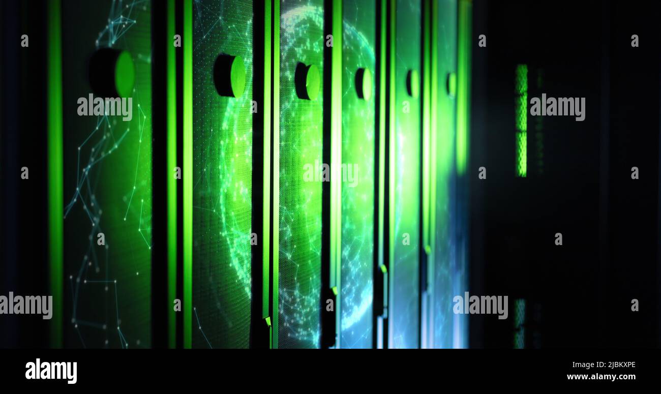 Immagine delle forme in movimento nella sala server Foto Stock