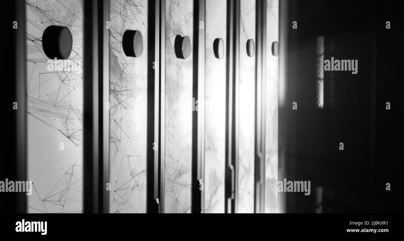 Immagine delle forme in movimento nella sala server Foto Stock