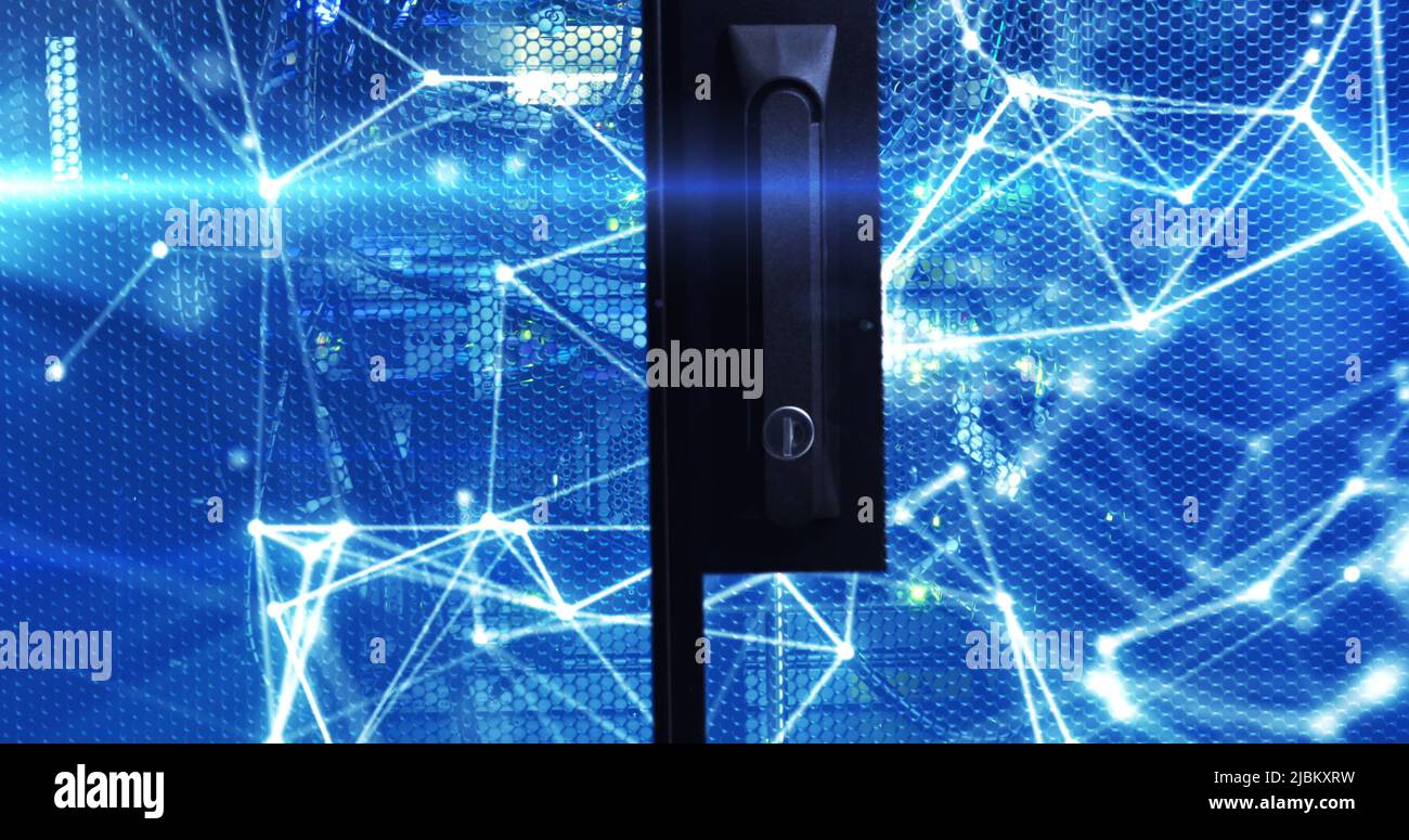 Immagine delle forme in movimento nella sala server Foto Stock