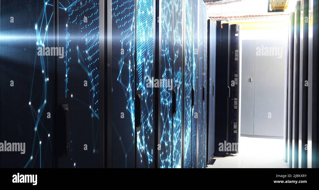 Immagine delle forme in movimento nella sala server Foto Stock